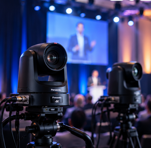 Caméras professionnelles pour la captation vidéo multicaméra d'une conférence d'entreprise
